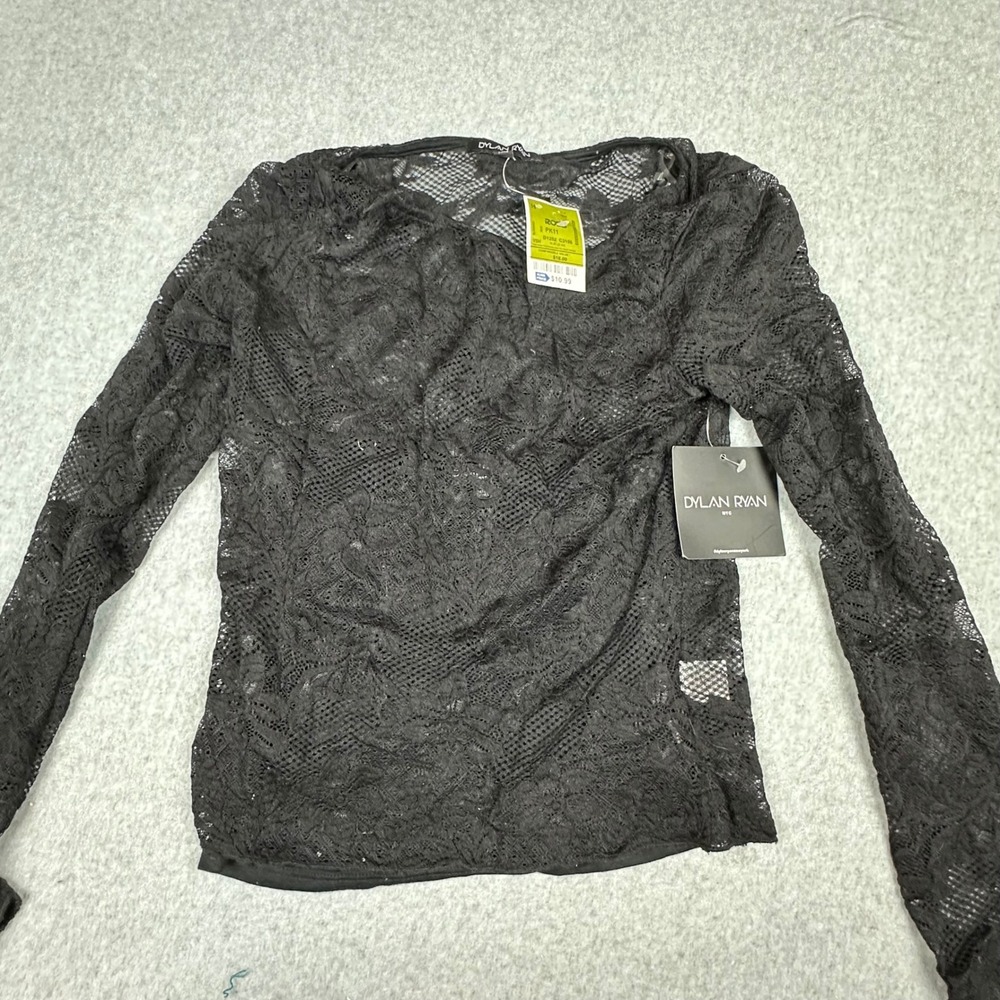 Dylan Ryan NYC Black Floral Lace Long Sleeve Top Lined Blouse Medium‎ P219653